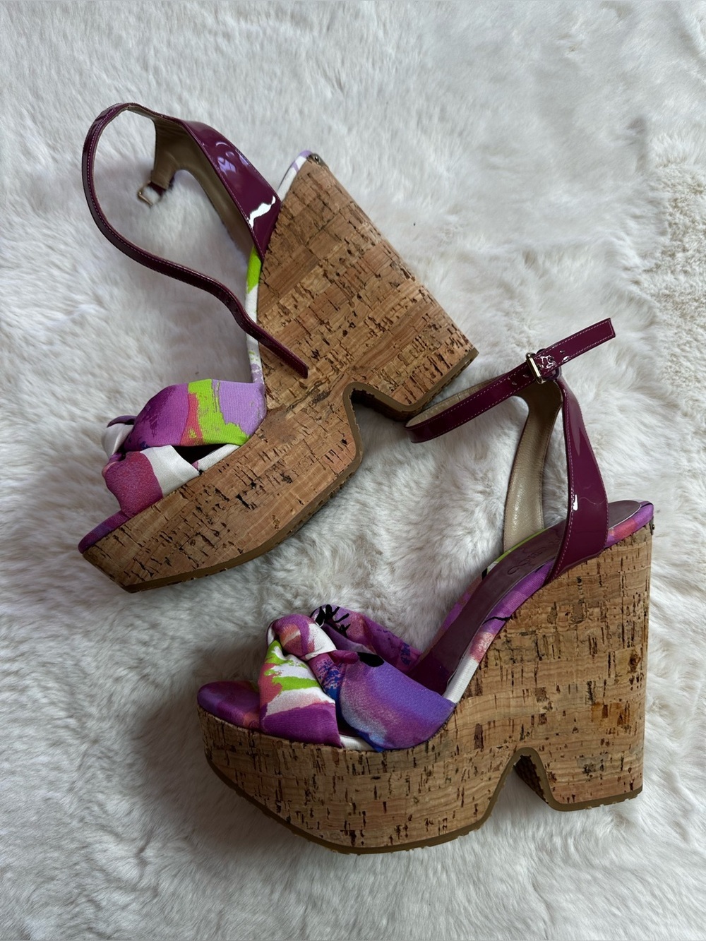 Jimmy Choo Pink and Green Wedge Sandals - Picture 7 of 9